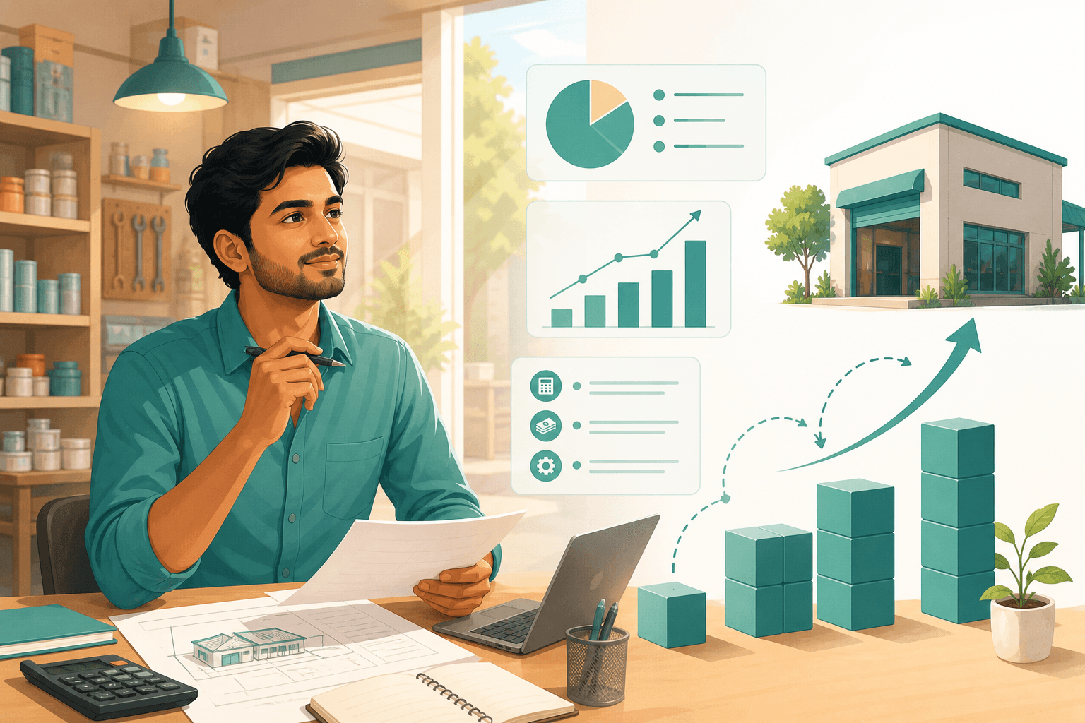 Illustration of a new business planning a loan proposal with project projections